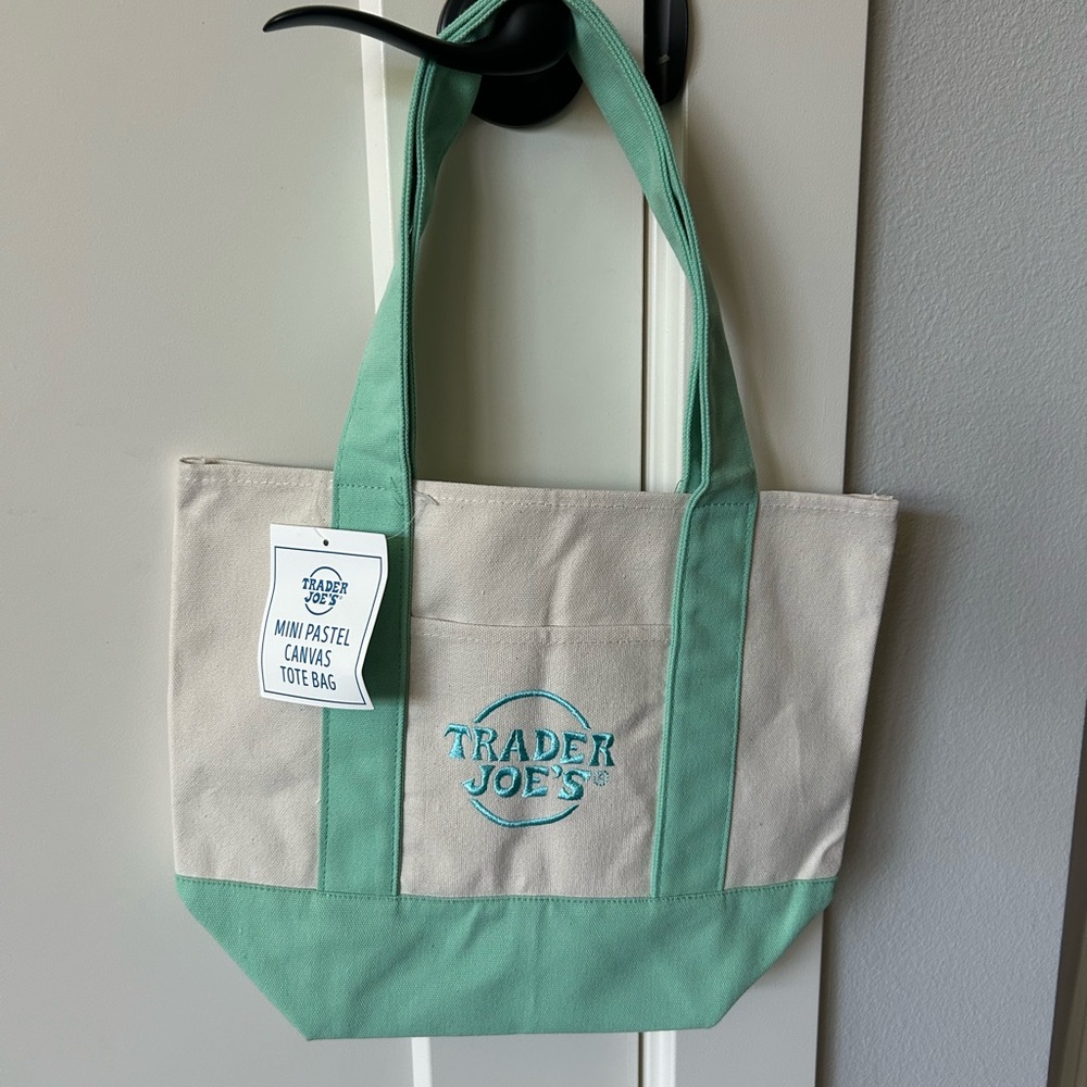 Trader Joe’s Mint Green and Cream Canvas Mini Tote Bag